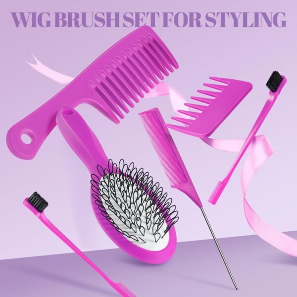 Wig Brush Comb Set, 6pcs Professional Styling Extension Brush Kit with Travel Size for Human and Synthetic Hair