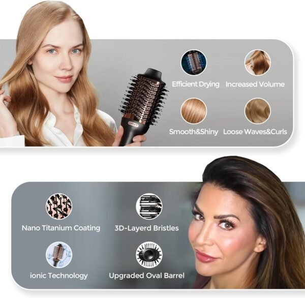 TYMO Hair Dryer Brush Blow Dryer Brush in One, 4 in 1 Ionic Hair Dryer and Styler Volumizer with Oval Titanium Barrel, Hot Air Straightener Brush for Smooth Frizz-Free Blowout, Gold