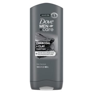 DOVE MEN + CARE Purifying Charcoal + Clay Body and Face Wash with 24-Hour Nourishing Micromoisture Technology Body Wash for Men, 13.5 oz