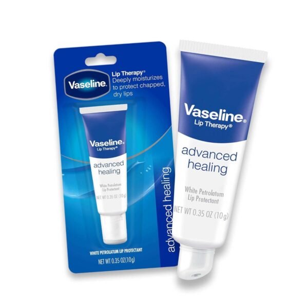 Vaseline Lip Therapy Advanced Healing 3-Pack – White Petroleum Moisturizing Lip Balm for Extremely Dry Lips, 0.35 Oz Ea