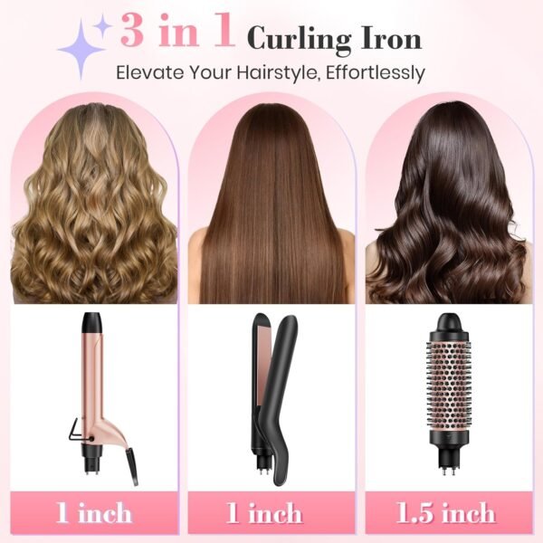71wSR2D7TCL._AC_SL1500_.jpg Ufree 3 in 1 Curling Iron, Curling Wand Set with Thermal Brush Flat Iron Hair Straightener, Dual Voltage Wand Curler, Instant Heat Up Hair Curler, Include Protective Glove 2 Clips, Gifts for Women