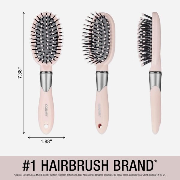 71wUp56H8NL._SL1500_.jpg Conair Velvet Touch oval cushion hair brush - Travel Hairbrush- Detangling - curly or straight styles - detangler brushes - women or men - Blush Pink