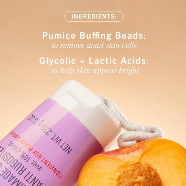 First Aid Beauty - KP Bump Eraser Body Scrub with 10% AHA, Keratosis Pilaris Exfoliator with Glycolic and Lactic acids, Helps Reduce Chicken Skin Bumps, Safe for Sensitive Skin, NEW Peach Scent (8 oz)