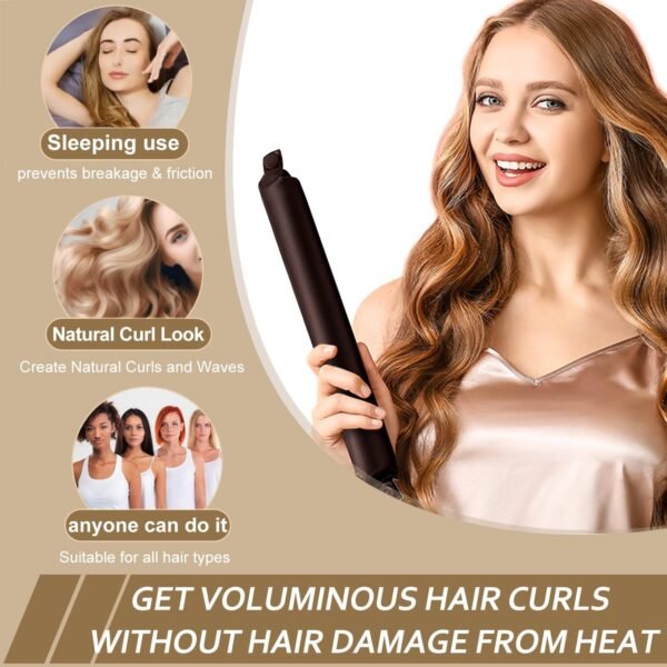 71wYpS9JlFL._AC_SL1500_.jpg Satin Heatless Hair Curler, 16 Piece Set, Overnight Heatless Curls, Not easy to slip Heatless Curling Rod You Can Sleep In, Soft Silk DIY Hair Styling Tools Kit, Silk Bonnet for Sleeping-Brown