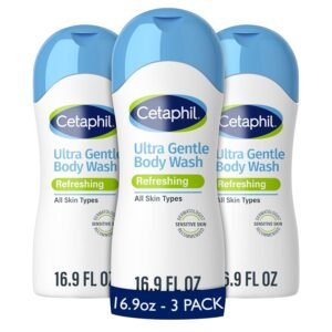 Cetaphil Ultra Gentle Refreshing Body Wash, Refreshing Scent For Dry to Normal, Sensitive Skin, 16.9oz Pack of 3, with Aloe Vera, Calendula, Vitamin B5, Hypoallergenic, Dermatologist Tested