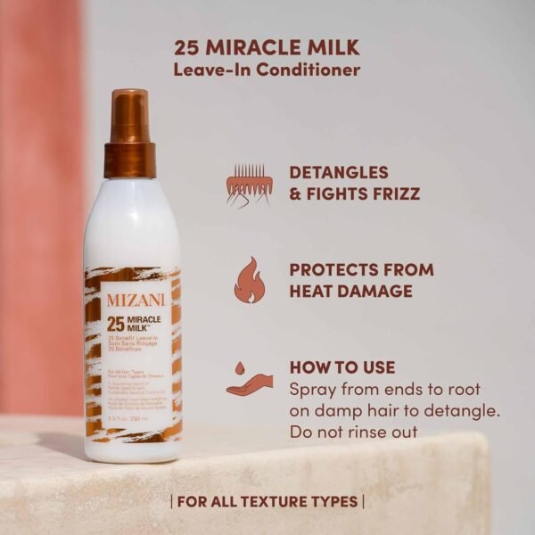 Mizani 25 Benefit Miracle Milk Leave in Conditioner - Heat Protectant & Detangler Spray, With Coconut Oil, For Frizzy & Curly Hair