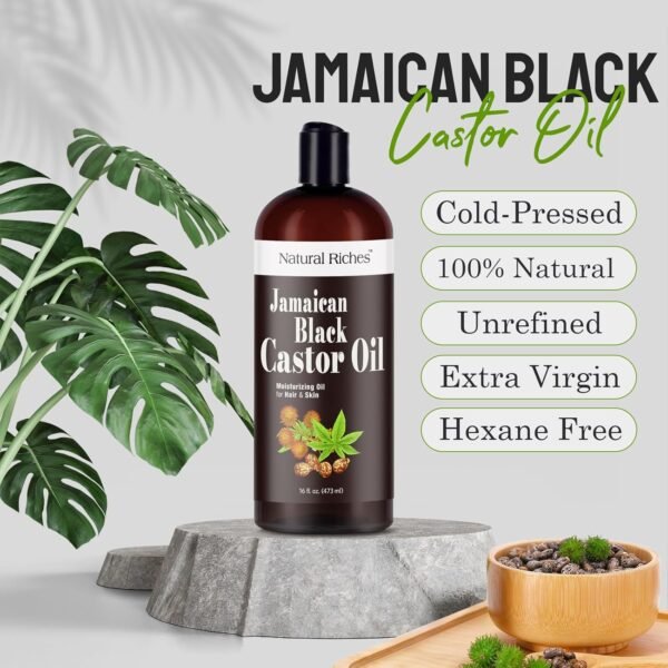 71woRZfBbuL._SL1500_.jpg Natural Riches Jamaican Black Castor Oil Pure Organic Cold Pressed for Hair Growth Skin Care for Dry Skin Conditioning Eyebrows Eyelashes Scalp and Nail Moisturizes & Repairs 16fl.oz.