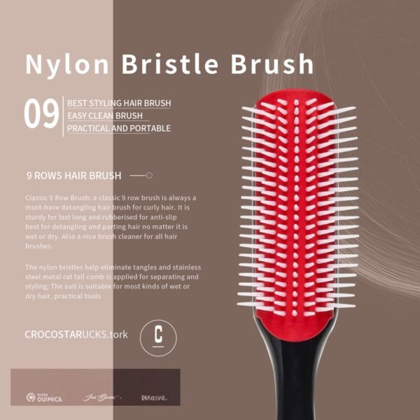 5 Pcs Detangling Brush Set Cushion Nylon Bristle Shampoo Brush Dual Edge Teasing Comb (Black-1)
