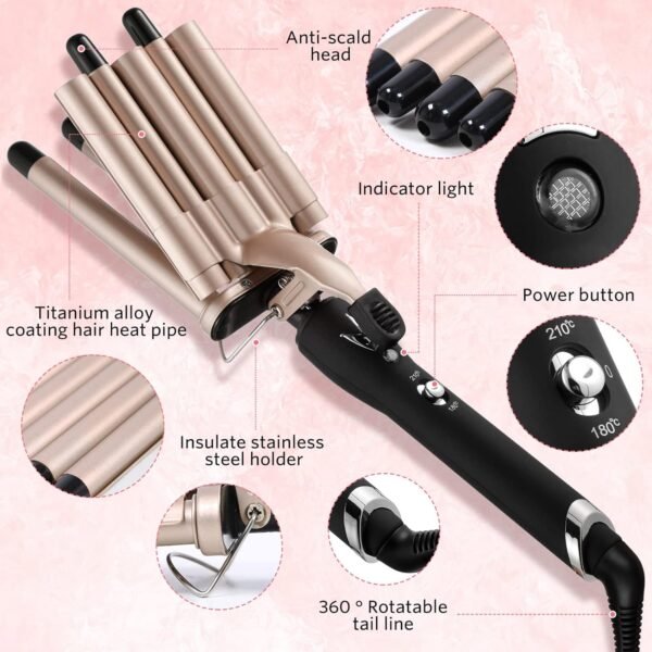71wrpNYcl8L._SL1500_.jpg Hair Crimper Iron 5 Barrel Curling Iron Wand, 0.6 Inch Hair Waver Curler Ceramic Tourmaline Hair Styling Tool with Dual Voltage (0.6 Inch)
