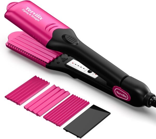 71wwY8m1nkL._AC_SL1500_.jpg Terviiix Crimper Hair Iron with 4 Interchangeable Plates, Keratin & Argan Oil Infused Hair Crimper for Women, Volumizing Crimping Iron for Thin Fine Hair, 5 Heat Settings & 60 Mins Auto Off, Pink