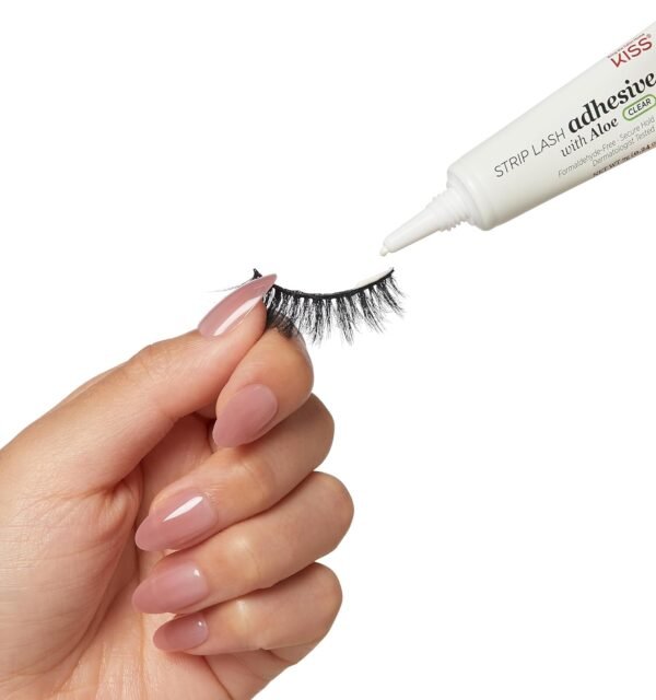 71wzptooxwL._SL1500_.jpg KISS Clear Strip Lash Adhesive with Aloe, Dermatologist Tested, Formaldehyde Free, Non-Irritant, Contact Lens Friendly, Secure Hold, Contains Latex, with Control Nozzle Tip, 0.24 Ounce