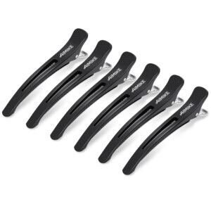 71xAsm1brwL._SL1500_.jpg AIMIKE 6pcs Professional Hair Clips for Styling Sectioning, Non Slip No-Trace Duck Billed Hair Clips with Silicone Band, Salon and Home Hair Cutting Clips for Hairdresser, Women, Men - Black 4.3” Long