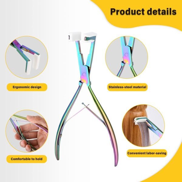 71xCnVhZzlL._SL1500_.jpg Gomake Tape in Hair Extension Tools Kit with Flat Surface Stainless Steel Tape in Hair Extensions Sealing Clamp Plier,Tape Remover Scraper Tool,Hair Clips, Human Hair Extensions Styling Tool-Rainbow