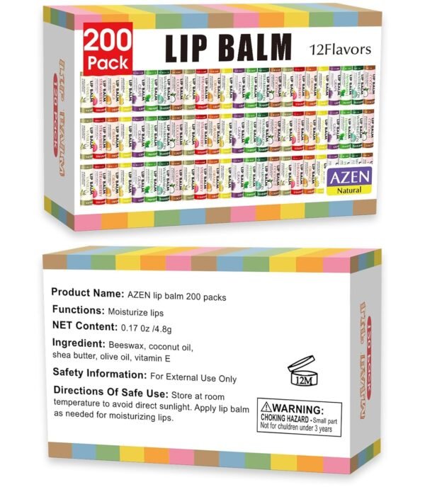 71xF6Eb8VL._SL1500_.jpg AZEN 200 Pack Lip Balm, Natural Lip Balm Bulk, Lip Care Product, Moisturizing Lip Balms for dry cracked lips - 12 Flavors