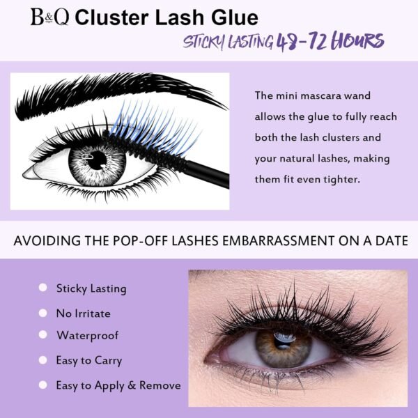 B&Qaugen Lash Cluster Glue 10ML Waterproof Cluster Lash Bond Waterproof for Eyelash Clusters Long Lasting DIY Lash Extension Strong Hold Eyelash Glue for Lash Extensions (Black,10ML)