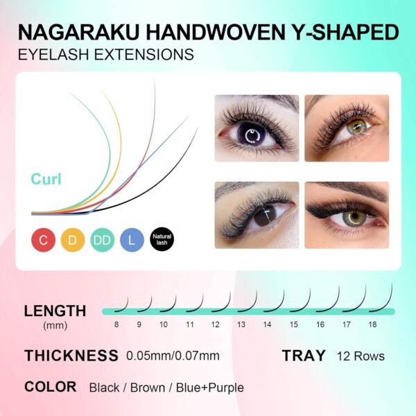 71xHYqW7YEL._SL1500_.jpg NAGARAKU YY Eyelash Extensions Supplies Y Lash 4D Easy Fan Russian Volume Crisscross YY Eyelashes Handwoven Y Shaped Mesh Wispy Clusters 12 Rows Pre Fanned Eye Lashes Black - 0.07mm D Curl 8-15mm Mix