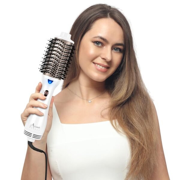 One Step Dryer & Volumizing Hot Air Brush, Blow Dryer, Ceramic Straightener, Curler & Hot Comb 4 in 1 Salon Ionic Hair Styling Tools, White