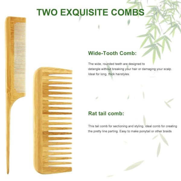 71xIB6XM9GL._SL1500_.jpg MRD Hair Brush Set, Natural Bamboo Comb Paddle Detangling Hairbrush, Wide-tooth and tail comb No Bristle, suit for Women Men and Kids Thick/Thin/Curly/Dry Hair Gift kit