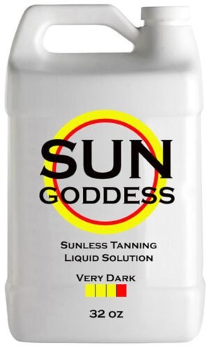 SUN GODDESS – VERY DARK - Spray Tan Solution - 32 oz - Sunless Self Tanning Liquid for Airbrush or HVLP System + INCLUDES: Applicator Mitt, Application Gloves, Best Fake Tanner Lotion Mousse Sample