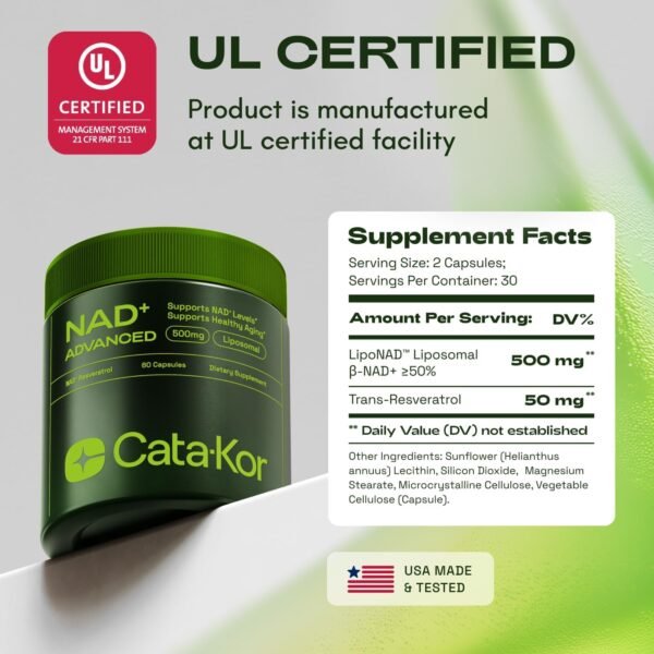 NMNH Supplement Alternative – Liposomal NAD + Resveratrol – High Purity NAD Supplement for Energy, Focus & Anti-Aging – 60 Capsules