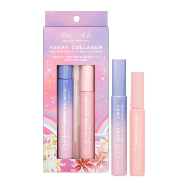 Pacifica Beauty Vegan Collagen Lash & Lip Kit - Fluffy Lash Mascara & Lip Gloss, Black, Long Lasting Volumizing, Set of 2