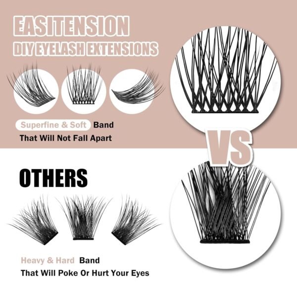 71xUFZtlgsL._SL1500_.jpg DIY Eyelash Extension, 3D Effect Glue Bonded Band Cluster Lashes Individual Lash Clusters Volume Lashes Set, At Home Eyelash Extension, C curl Lashes Pack 12mm,14mm (KIT)
