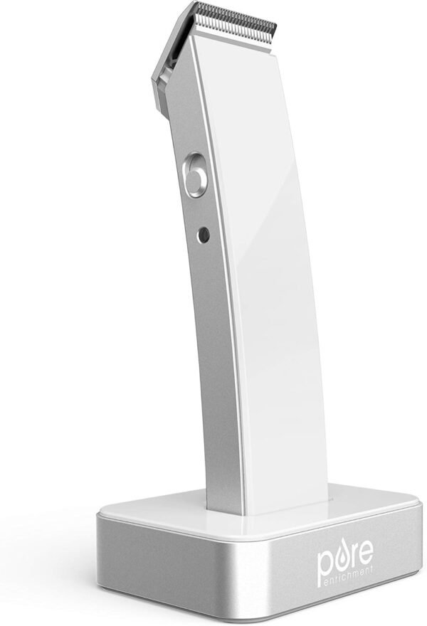 Pure Enrichment TRYM Lithium Rechargeable Beard Trimmer - 11-Piece Grooming Kit with Cordless Use, Charging Dock, 4 Trim Attachments, Cleaning Brush, Clipper Oil, and Drawstring Travel Bag (White)