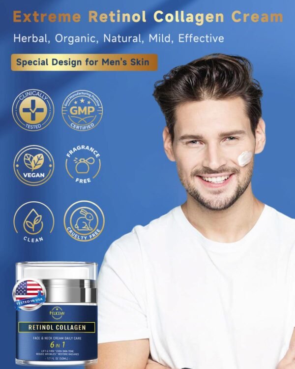 6-in-1 Face Cream for Men, Mens Face Moisturizer, Anti-Aging Face Cream for Men with Retinol Collagen & Hyaluronic Acid, Eye Bags & Dark Spot Remover, After Shave Lotion 1.7 Fl Oz