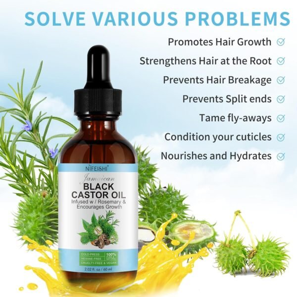 71xe1at3wNL._SL1500_.jpg Organic Castor Oil, Pure Natural Jamaican Black Castor Oil Infused with Rosemary, Cold Pressed Glass Bottles, Boost Hair Growth for Thicker, Fuller Hair, Eyelashes & Eyebrows 2.02 fl oz