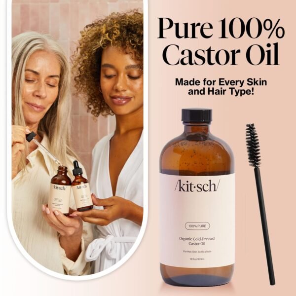 71xfmEkdnL._SL1280_.jpg Kitsch Organic Castor Oil for Hair Growth - 100% Pure Castor Oil, Organic Cold Pressed Unrefined Glass Bottle for Face, Skin, Lashes, Brows, Scalp, Nails & Belly Button - Hexane Free, USDA - 16 oz