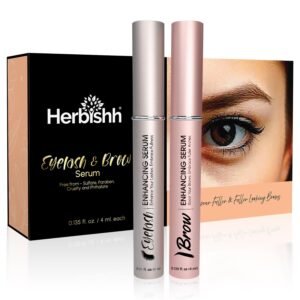 Herbishh Eyelash & Eyebrow Enhancing Serum – Nourishing Duo for Fuller-Looking Lashes & Brows, Safe for Lash Extensions, Fragrance-Free, Travel-Friendly Duo, 0.135 fl. oz each