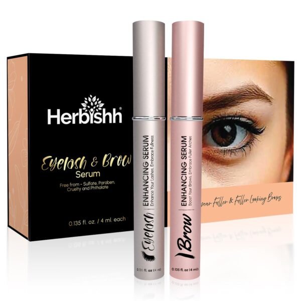 Herbishh Eyelash & Eyebrow Enhancing Serum – Nourishing Duo for Fuller-Looking Lashes & Brows, Safe for Lash Extensions, Fragrance-Free, Travel-Friendly Duo, 0.135 fl. oz each
