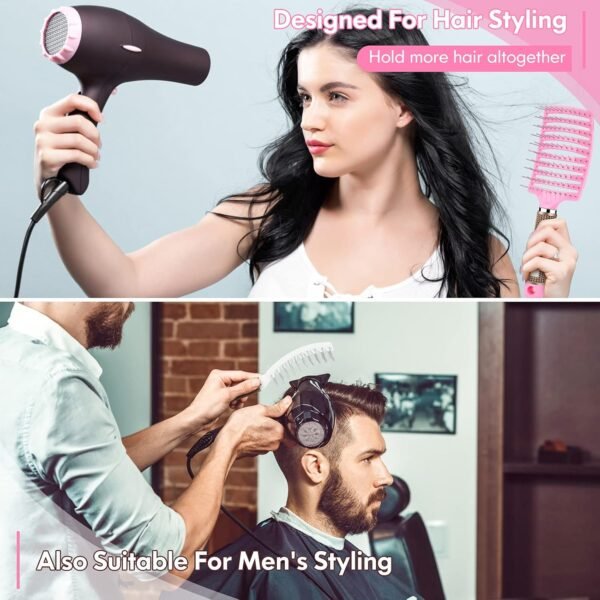 71xiT4bk6tS._SL1500_.jpg Hair Brush Set, Curved Vented Detangling Hair Brushes for Women Men Kids, Professional Vent Styling Brush for Wet Dry Curly Thick Straight Hair Fast Blow Drying Brush (Pink+ White)