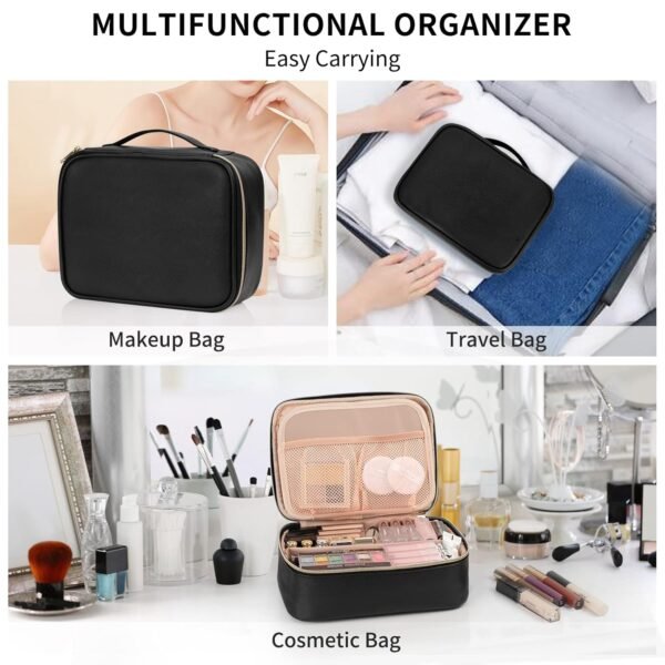 OCHEAL Makeup Bag, Cute Makeup Organizer Bag Potable Make up Bag for Cosmetics Toiletry Accessories with Divider and Brushes Compartments, Travel Case Cosmetic Bags Women and Girls-Black