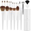 Makeup Brushes With Case 20PCs Professional Makeup Brush Set, Foundation Powder Eyeshadow Brush Set Eyebrow Concealer Contour Travel Brushes Kit with Holder & 2 Powder Puff-White