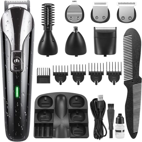 Beard Trimmer for Men,IPX7 Waterproof Electric Razor Shavers,Hair Trimmer for Nose Mustache Face Body,Cordless Clippers,Gifts for Men,22 Piece Beard Grooming Kit Black