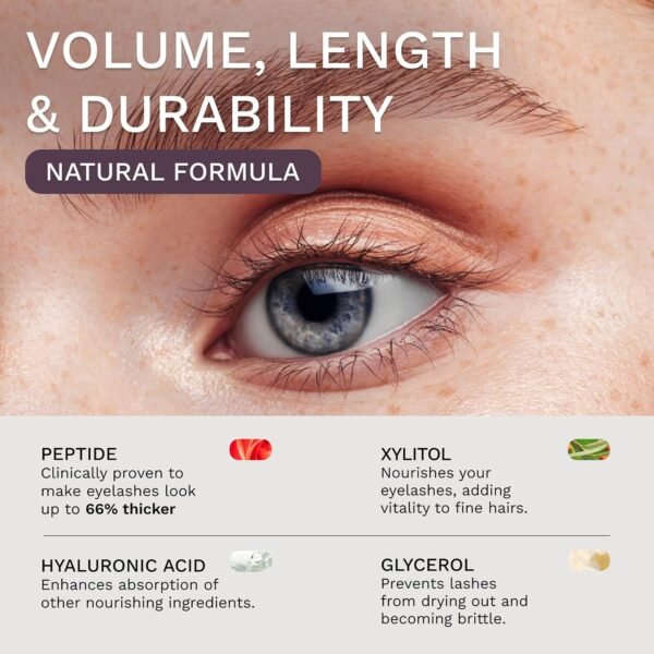 Natural Eyelash Enhancing Serum – Nourishing Lash & Brow Growth for Thicker, Fuller Lashes & Brows, Safe for Sensitive Eyes & Lash Extensions, 3ml