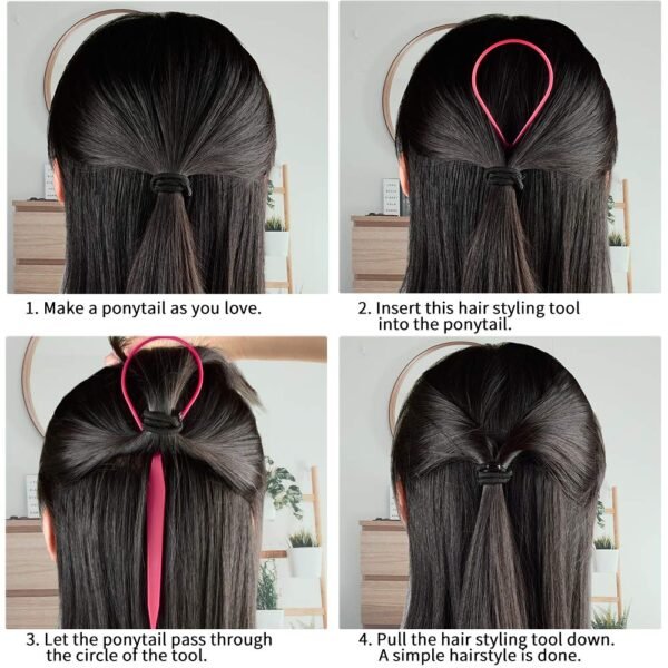 TsMADDTs Hair Braiding Tools Set, 8PCS Topsy Tail Tools, 8PCS French Centipede Braiders for French Twist Plait Ponytail, 10PCS Black Hair Ties Bulk