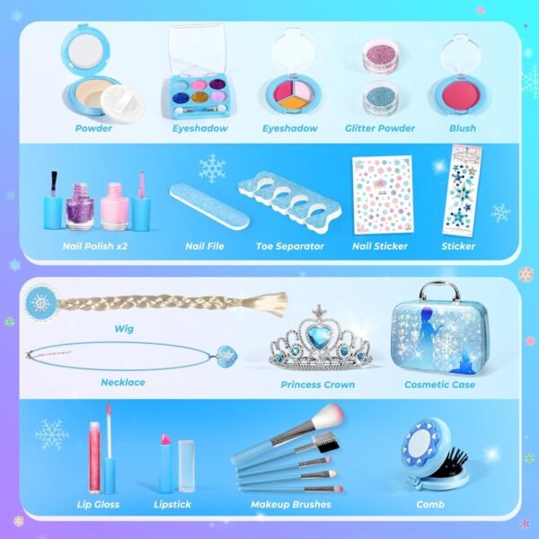 INNOCHEER Kids Makeup Kit for Girl Toys, Frozen Makeup Set for Girls, Real Washable Makeup Kit for Girls, Birthday Christmas Princess Gifts for Girls Kids Toddlers Age 3 4 5 6 7 8 9 10 11 12 Year Old