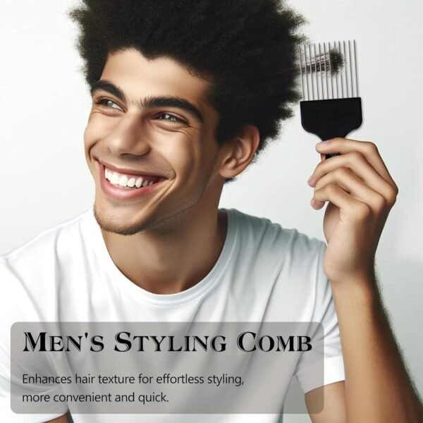 71yWaE7JTdL._SL1500_.jpg Stylish 3-Piece Black Metal Afro Hair Pick Set: Stainless Steel Wide-Tooth Combs with Classic Fist Design, Essential for Curly & Afro Hair Care and Styling