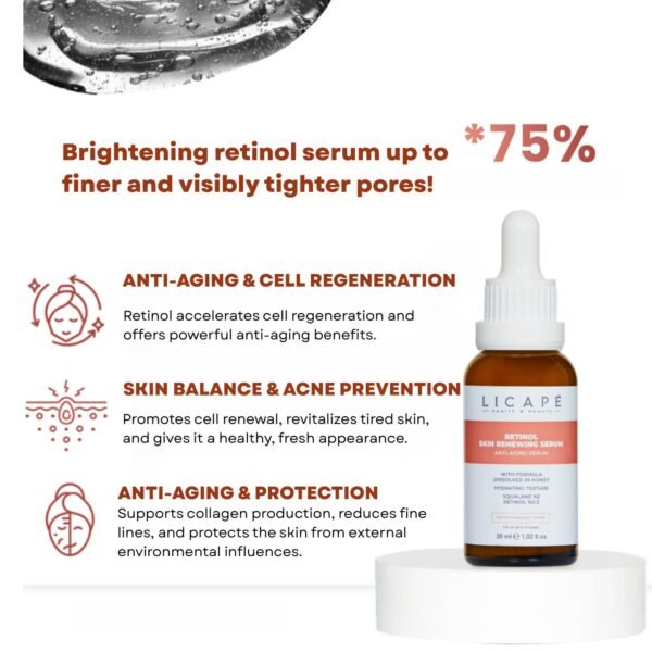 LICAPE® Anti-Ageing Face Serum with Retinol, 30 ml, Skin Firming & Radiant Complexion, Moisturising & Brightening, Reduces Wrinkles, Pigment Spots & Large Pores, Face Care
