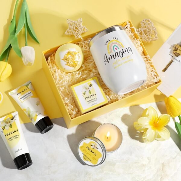 Birthday Gifts for Women, Relaxing Spa Gift Baskets for Women, Warm Vanilla Self Care Bath and Body Gift Set Care Package for Her Wife Mom Female Friends Bestie Sister Mother's Day Gifts