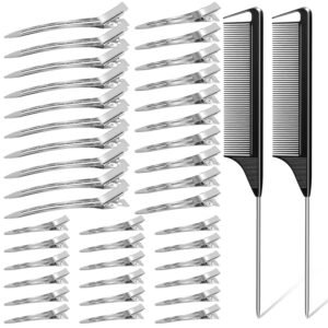 3 Sizes Metal Hair Styling Clips 70PCS, MORGLES No Crease Alligator Clips for Hair Rollers with 2pcs Parting Comb for Braids, Coloring and Styling
