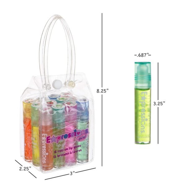 71yl4yNPj6L._SL1500_.jpg Expressions girl 12pc Roll On Lip Gloss Set with Carrying Case, Glossy Lip Make-up for Kids and Teens - Fruity Flavors, Non Toxic, Kid Friendly, Party Gift, Best Friends
