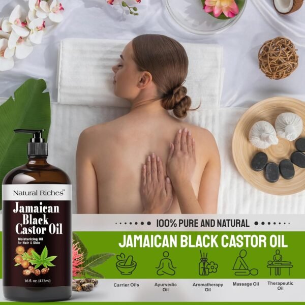 71yrk8yRSFL._SL1500_.jpg Natural Riches Jamaican Black Castor Oil Glass Bottle Pure Organic Cold Pressed for Hair Growth Skin Care for Dry Skin Conditioning Eyebrows Eyelashes Scalp and Nail Moisturizes & Repairs 16fl.oz.