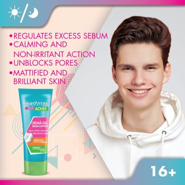 GEROVITAL STOP ACNE Sebum Control Face Cream-Gel, Mattifying and Anti-Irritant Effect, Reduces Sebum Secretion, Unblockes Pores, 50 ml