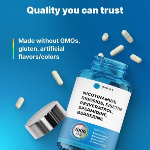 Liposomal Nicotinamide Riboside Supplement - NMN Supplement Alternative - NR Supplements Nicotinamide Riboside w/ Fisetin, Resveratrol, Spermidine, Berberine Anti Aging Nad Resveratrol 60 caps 1 pack