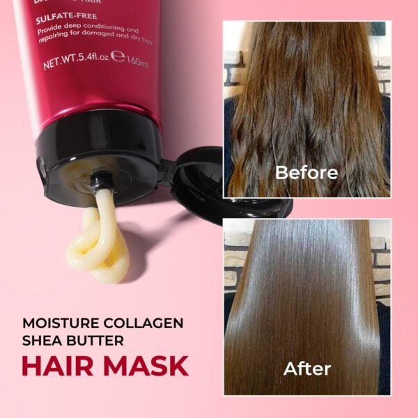 Collagen Hair Mask Deep Repair Conditioning Moisture Collagen Shea Butter Hair Treatment for Dry and Damaged Hair All Hair Types 5.4fl.oz 160ml