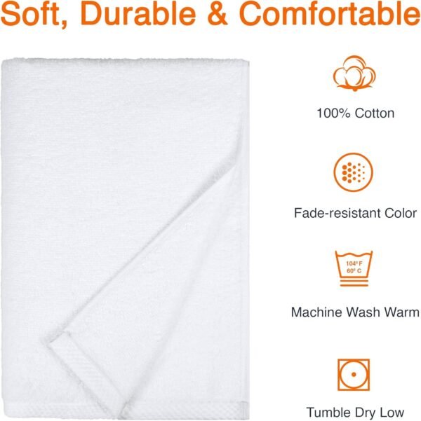 Amazon Basics 2 Piece Quick-Dry Oversize Bath Towel, 100% Cotton, White, 54" x 30"