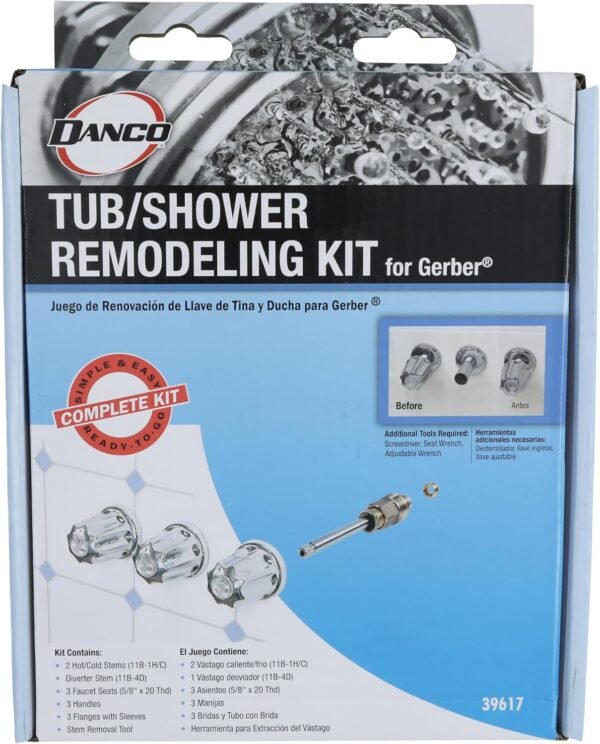 DANCO Bathtub and Shower 3-Handle Remodel/Rebuild Trim Kit for Gerber Faucets | Knob Handle | 11B-1H, 11B-1C, 11B-4D | Chrome (39617)